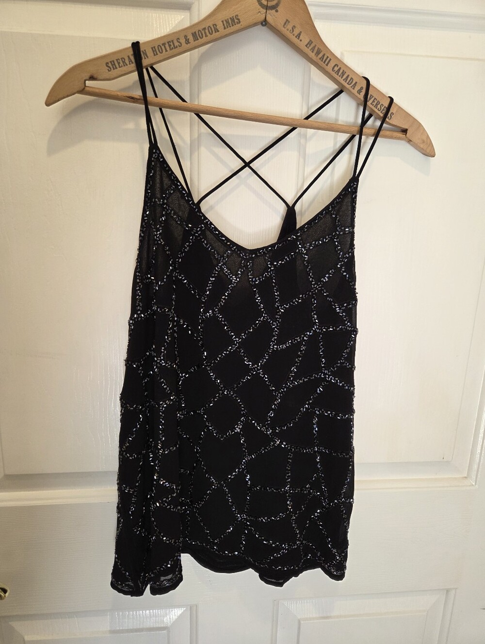 BKE Boutique Black Beaded Crisscross Tank XS